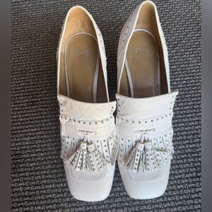 Marc Fisher White Studded Tassel Loafers
